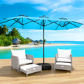 LEVELEVE 14FT Double-Sided Patio Umbrella with Base Included, Large Outdoor Rectangular Market Umbrella for Backyard, Poolside, Lawn & Garden
