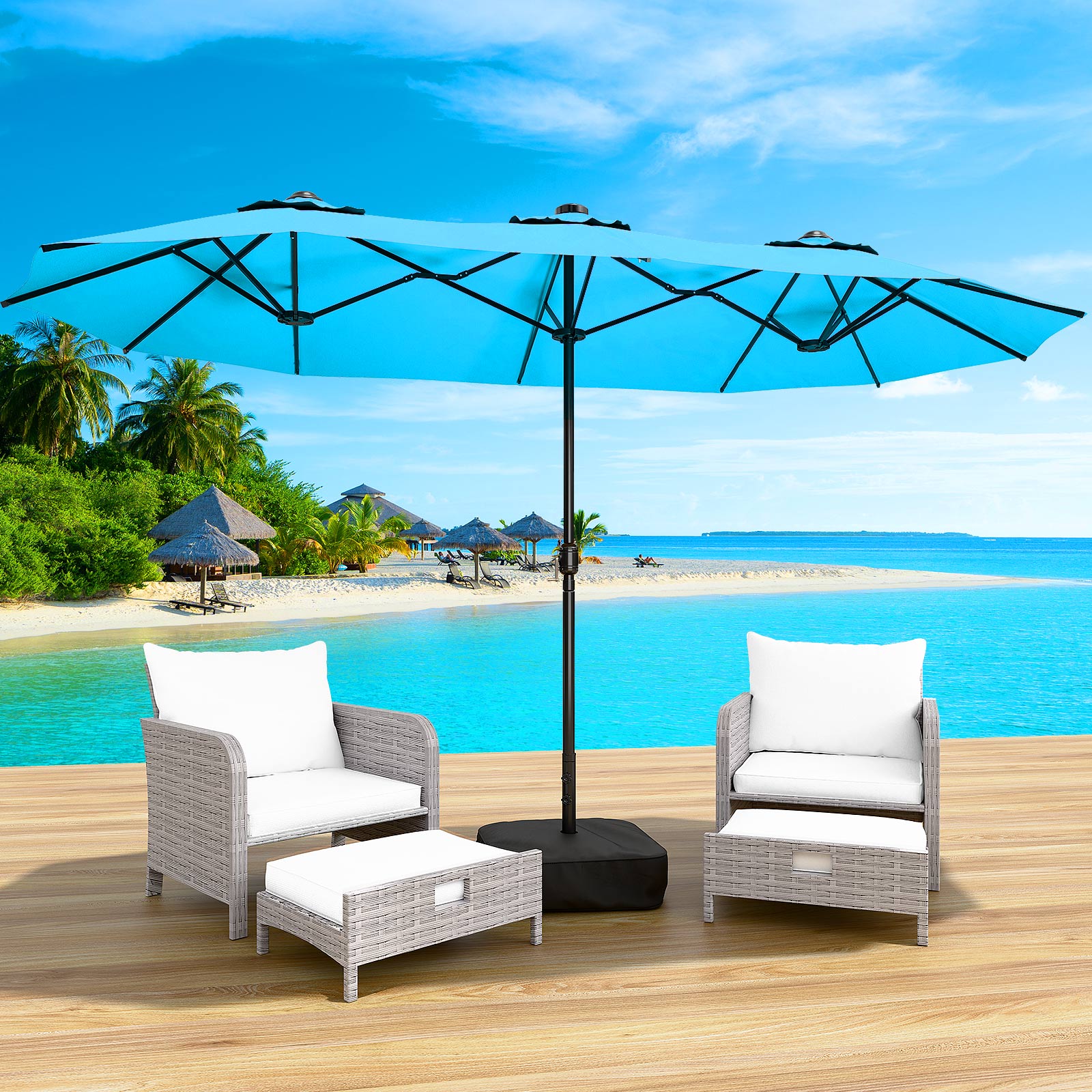LEVELEVE 14FT Double-Sided Patio Umbrella with Base Included, Large Outdoor Rectangular Market Umbrella for Backyard, Poolside, Lawn & Garden