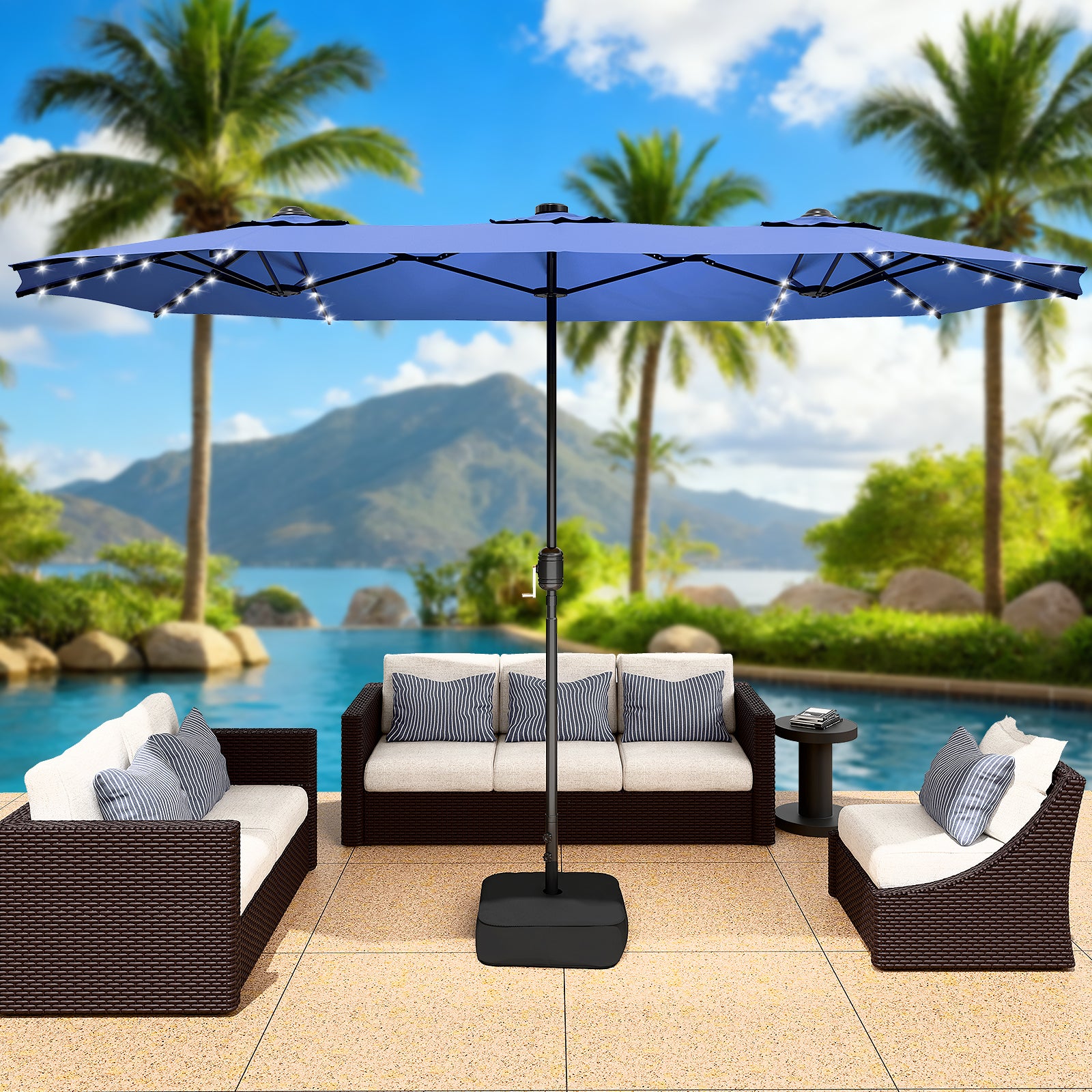 LEVELEVE 14FT Double-Sided Patio Umbrella with Base Included, Large Outdoor Rectangular Market Umbrella for Backyard, Poolside, Lawn & Garden