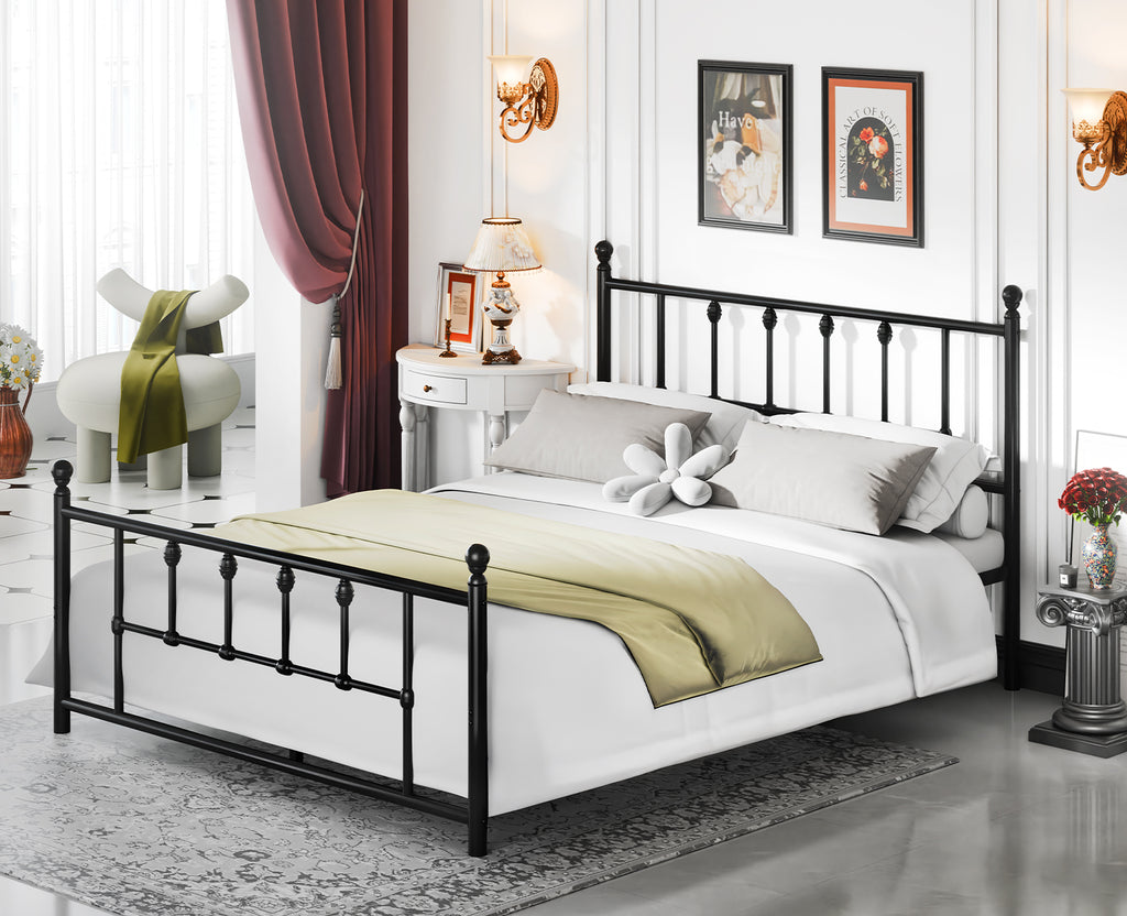 LEVELEVE 14 Inch Full Size Victorian Vintage Metal Platform Bed Frame with Headboard and Footboard, Underbed Storage, No Box Spring Needed, Easy Assembly, Black