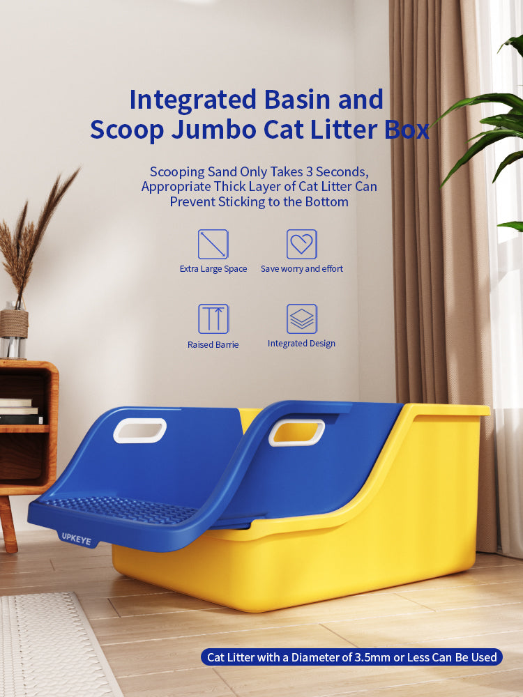 UPKEYE One-Scoop Clean Lazy Cat Litter Box - Extra Large, Easy Clean, Ideal for Multiple or Plush Cats