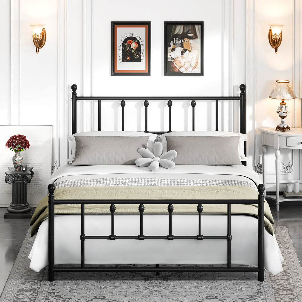 LEVELEVE 14 Inch Full Size Victorian Vintage Metal Platform Bed Frame with Headboard and Footboard, Underbed Storage, No Box Spring Needed, Easy Assembly, Black