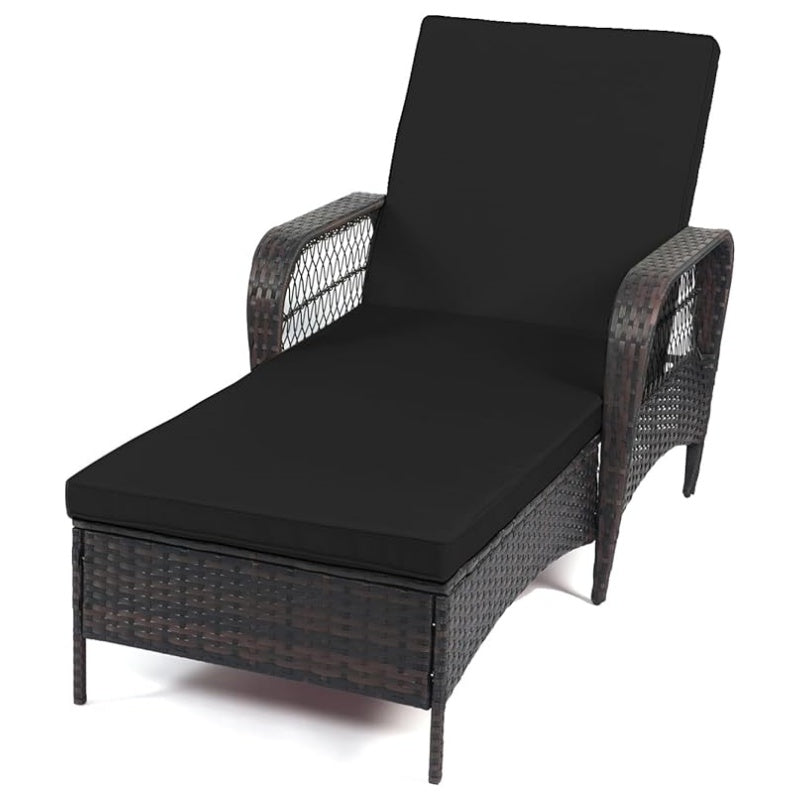 Rattan Outdoor Patio Lounge Chair with 6 Adjustable Positions, Armrests, and Padded Cushions