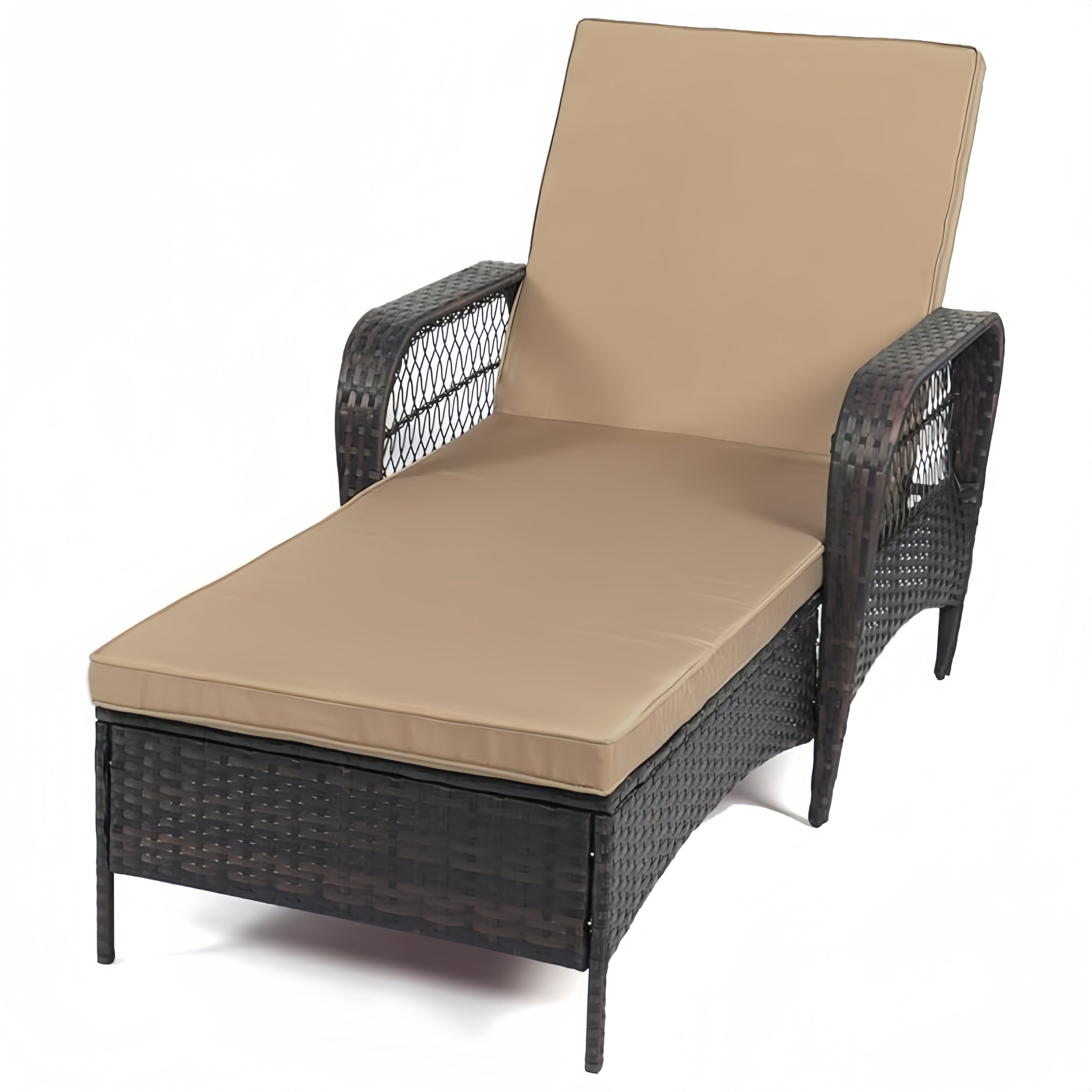 Rattan Outdoor Patio Lounge Chair with 6 Adjustable Positions, Armrests, and Padded Cushions