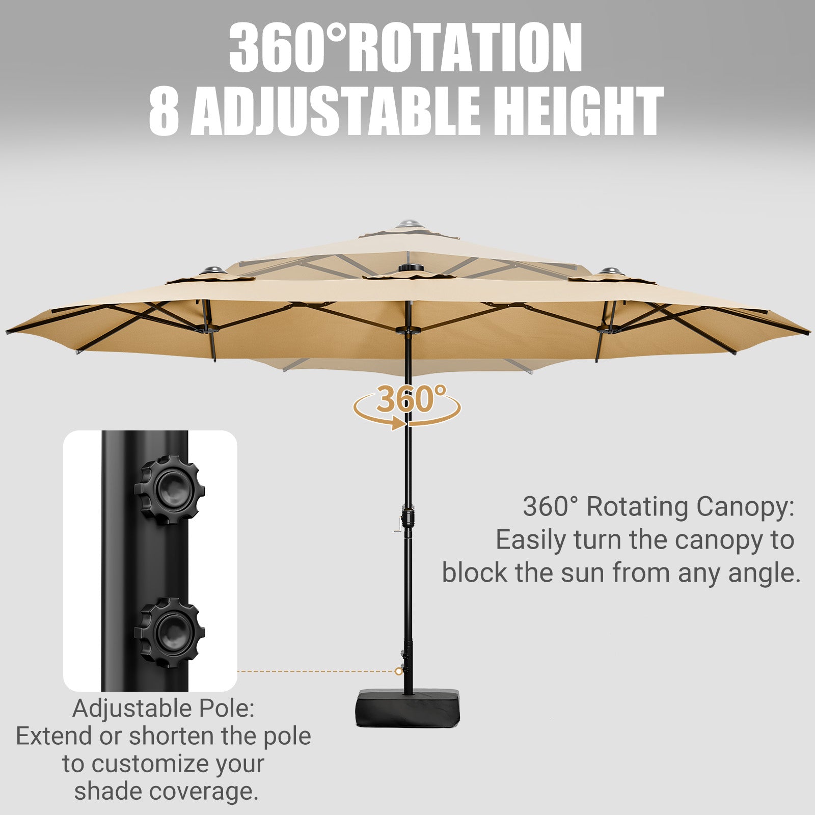 LEVELEVE 14FT Double-Sided Patio Umbrella with Base Included, Large Outdoor Rectangular Market Umbrella for Backyard, Poolside, Lawn & Garden