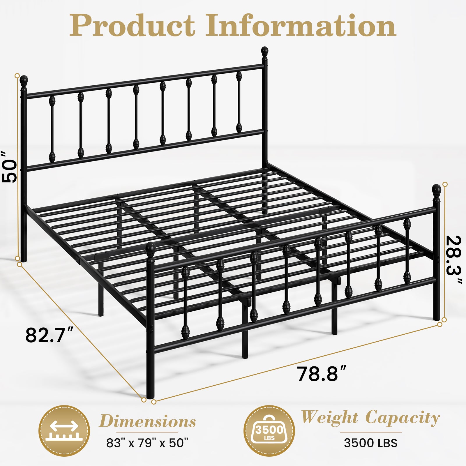 LEVELEVE 14 Inch Full Size Victorian Vintage Metal Platform Bed Frame with Headboard and Footboard, Underbed Storage, No Box Spring Needed, Easy Assembly, Black