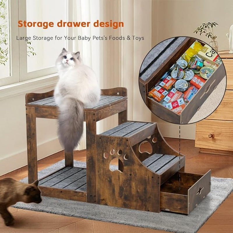 Pet Window Perch with Stairs, Super Large Pet Bunk Bed for Cats, Multi-Level Pet Seat Platform with Mats, Pet Bed Couch with Drawers for Bedside, Home, Indoor Use