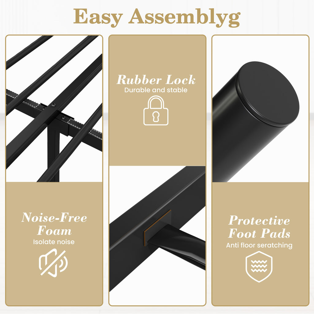 LEVELEVE 14 Inch Full Size Victorian Vintage Metal Platform Bed Frame with Headboard and Footboard, Underbed Storage, No Box Spring Needed, Easy Assembly, Black