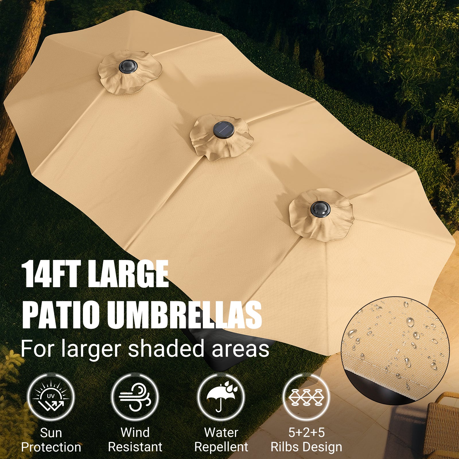 LEVELEVE 14FT Double-Sided Patio Umbrella with Base Included, Large Outdoor Rectangular Market Umbrella for Backyard, Poolside, Lawn & Garden