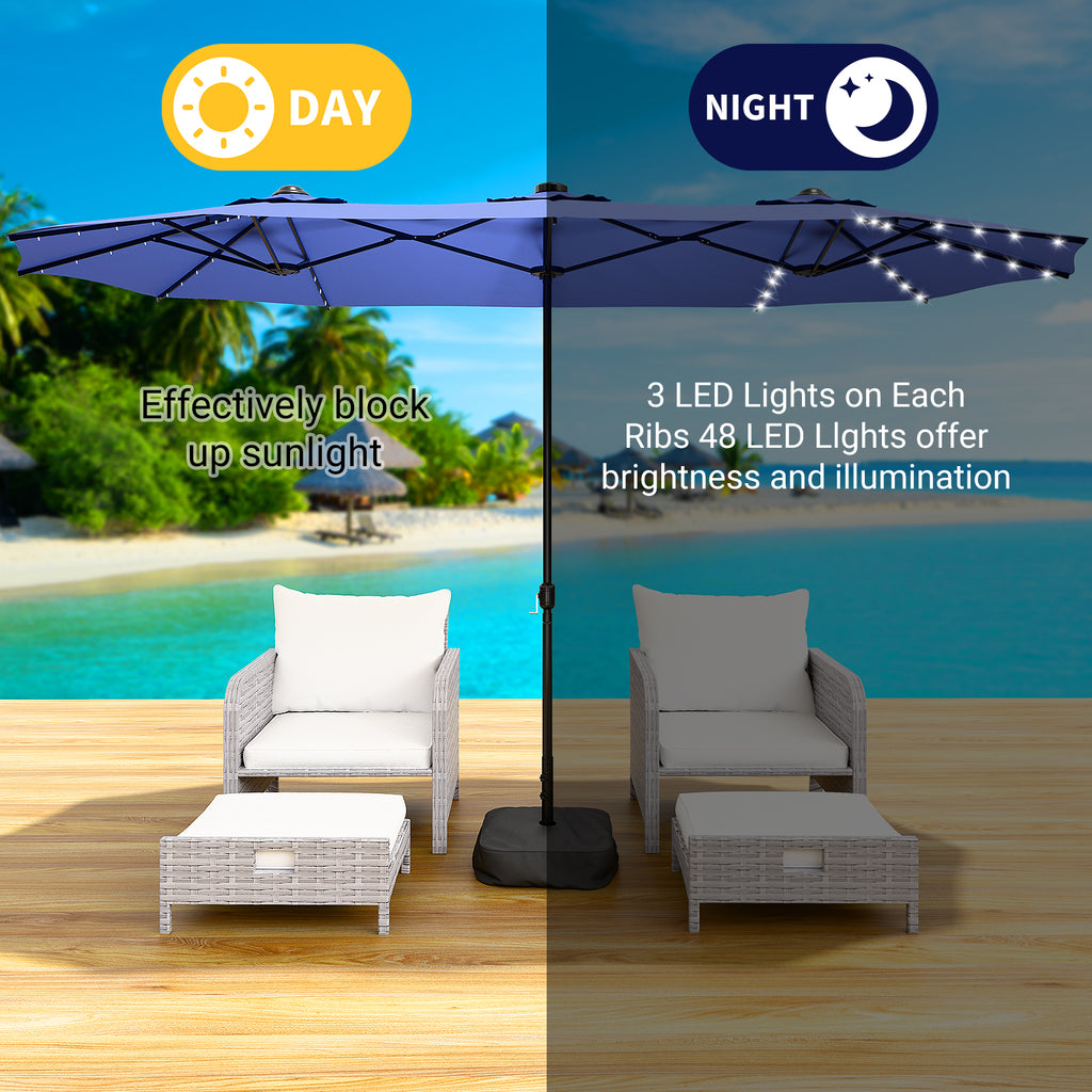 LEVELEVE 14FT Double-Sided Patio Umbrella with Base Included, Large Outdoor Rectangular Market Umbrella for Backyard, Poolside, Lawn & Garden