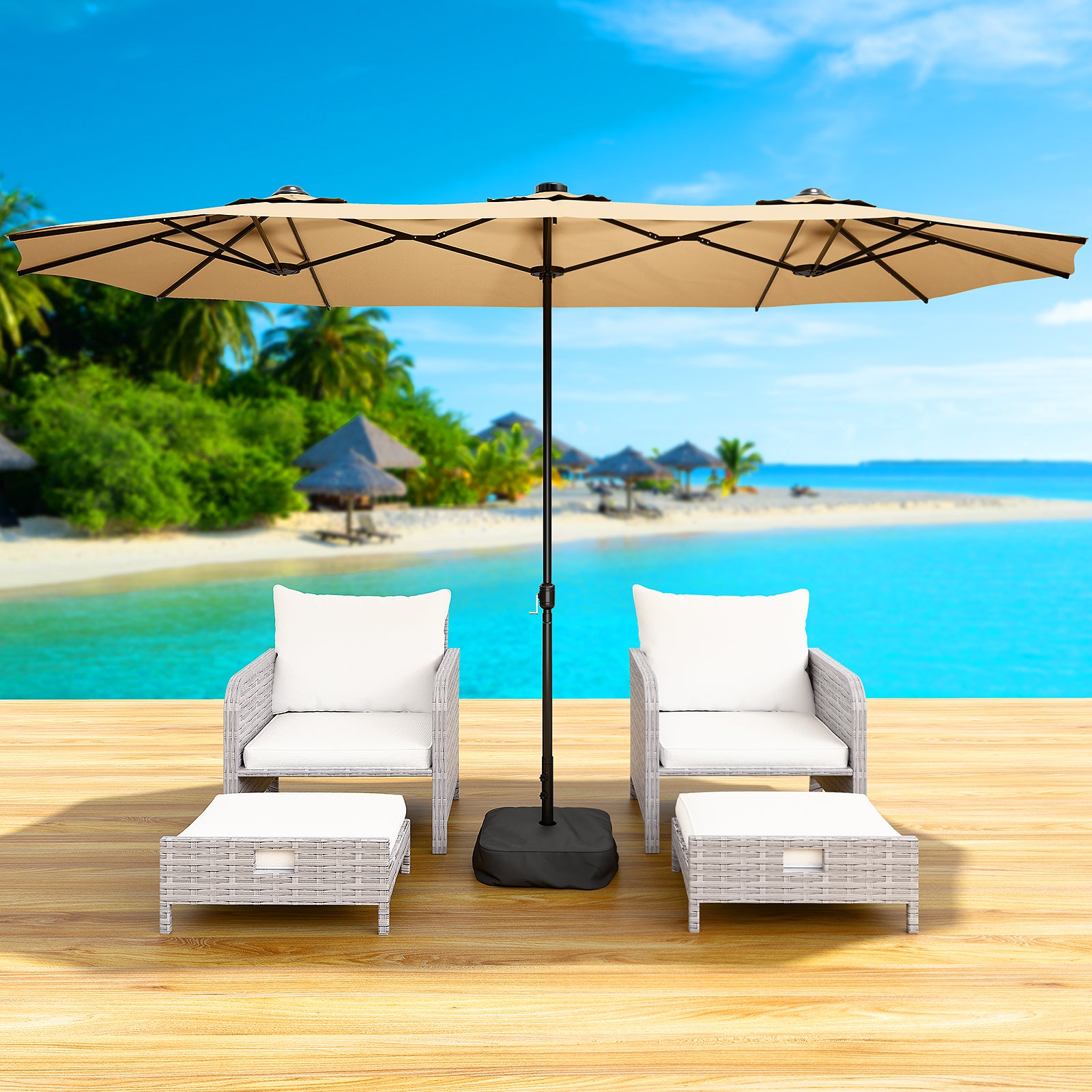 LEVELEVE 14FT Double-Sided Patio Umbrella with Base Included, Large Outdoor Rectangular Market Umbrella for Backyard, Poolside, Lawn & Garden