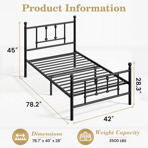 LEVELEVE 14 Inch Full Size Victorian Vintage Metal Platform Bed Frame with Headboard and Footboard, Underbed Storage, No Box Spring Needed, Easy Assembly, Black