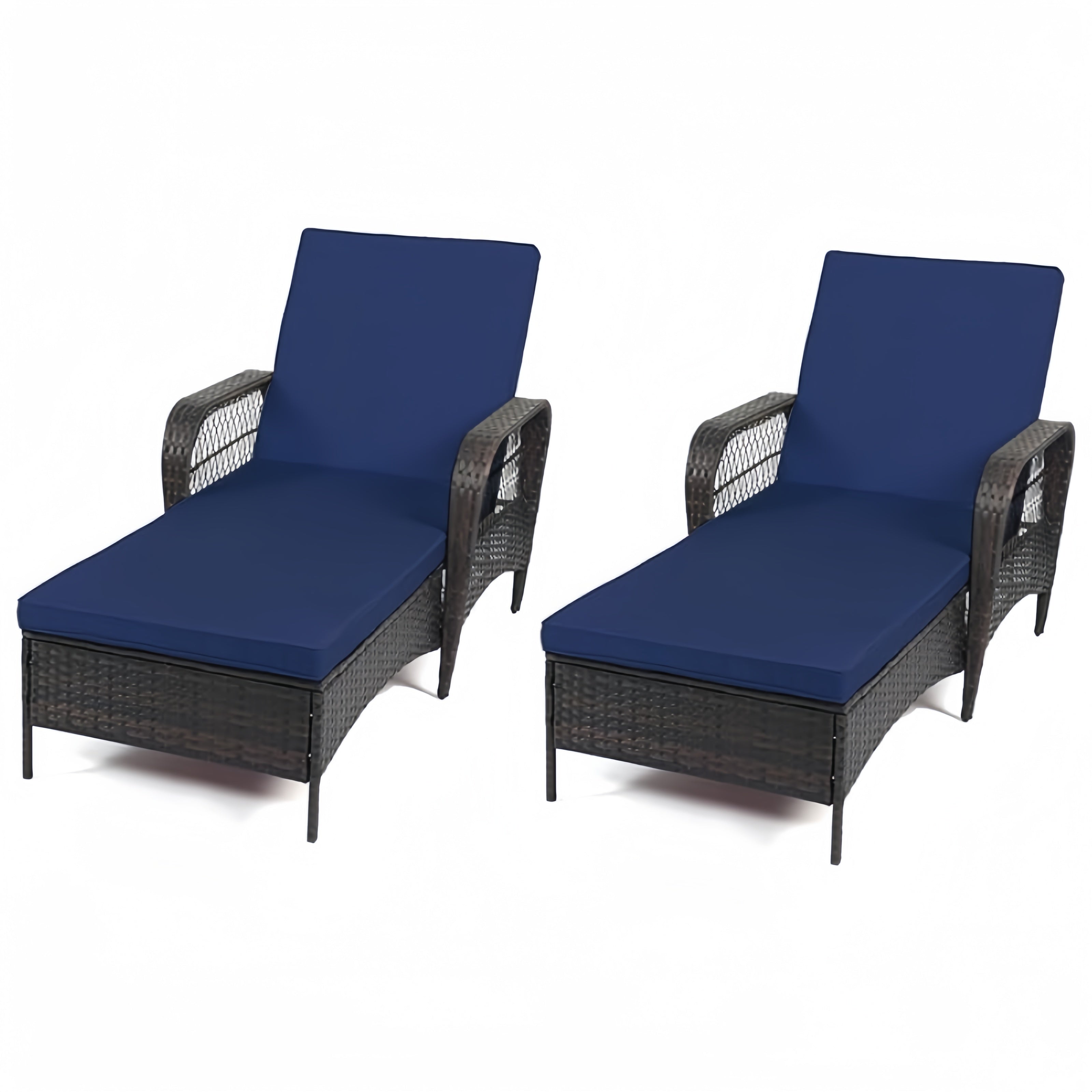 Rattan Outdoor Patio Lounge Chair with 6 Adjustable Positions, Armrests, and Padded Cushions