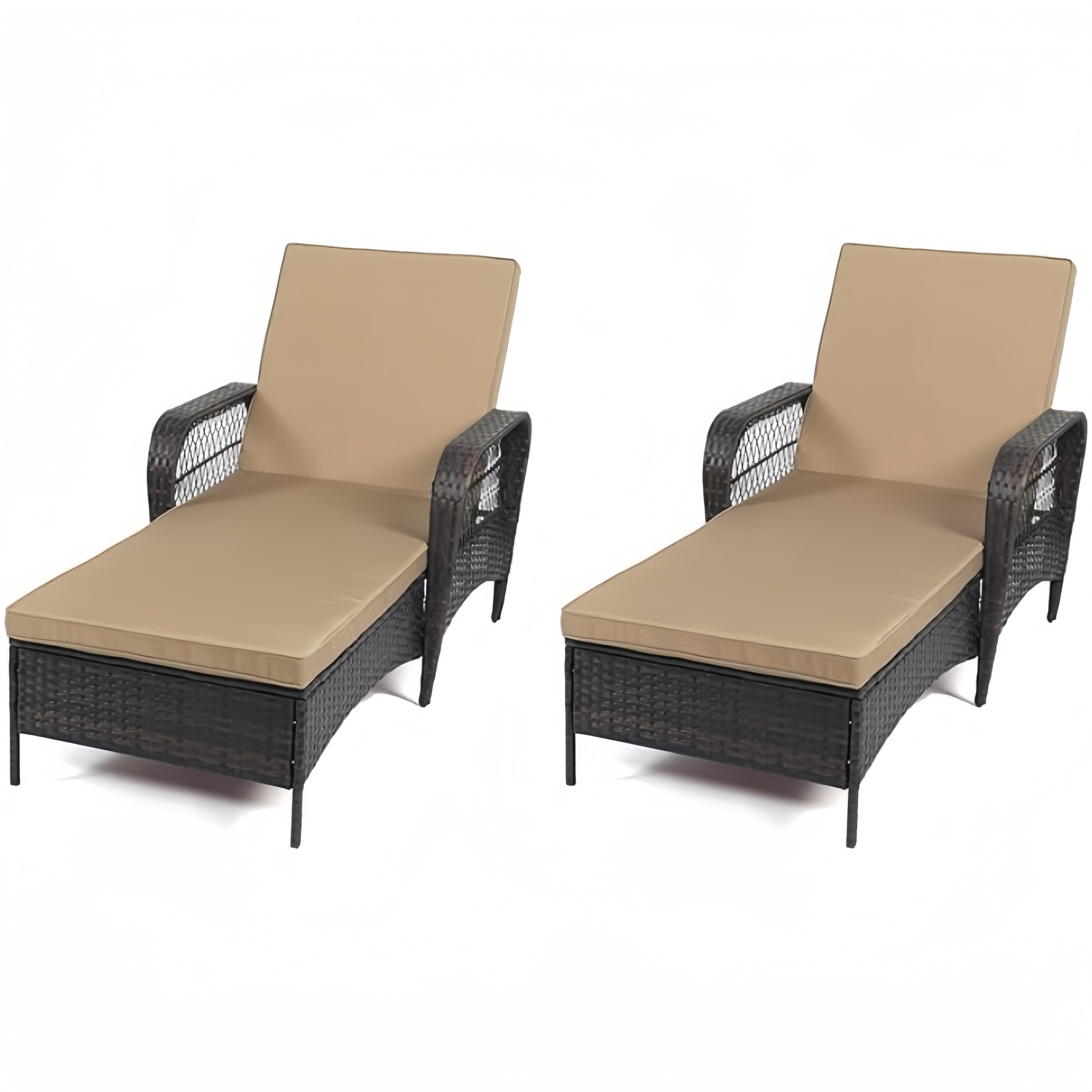 Rattan Outdoor Patio Lounge Chair with 6 Adjustable Positions, Armrests, and Padded Cushions
