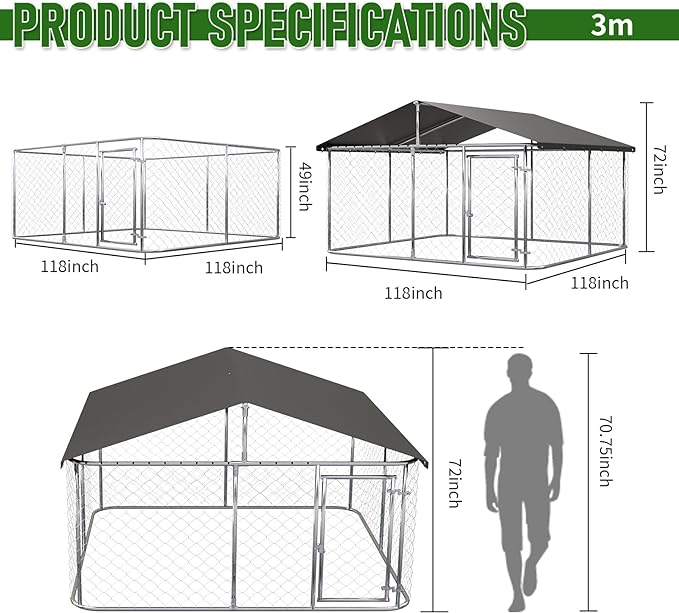 Petony Outdoor Dog Playpen Heavy Duty Dog Kennel House Mesh Dog Big Cage Pet Kennel Steel Fence with Secure Lock