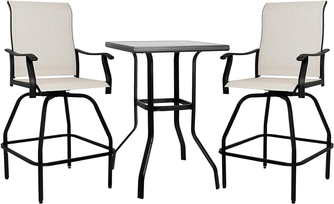 Patio Bar Set Swivel Bar Stools Outdoor Bistro Texteline Stability All-Weather Furniture Set with Height Table