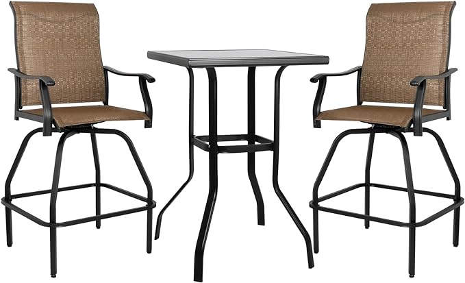 Patio Bar Set Swivel Bar Stools Outdoor Bistro Texteline Stability All-Weather Furniture Set with Height Table