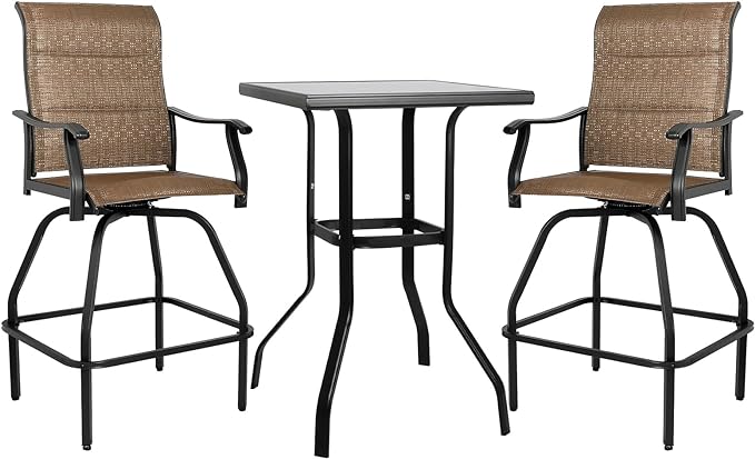 Patio Bar Set Swivel Bar Stools Outdoor Bistro Texteline Stability All-Weather Furniture Set with Height Table