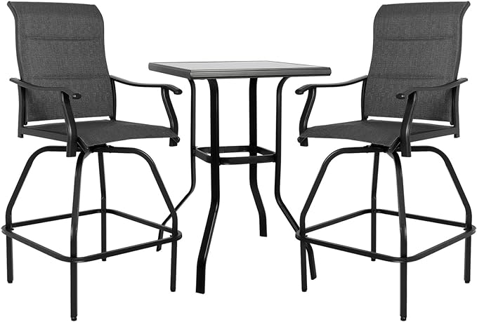 Patio Bar Set Swivel Bar Stools Outdoor Bistro Texteline Stability All-Weather Furniture Set with Height Table