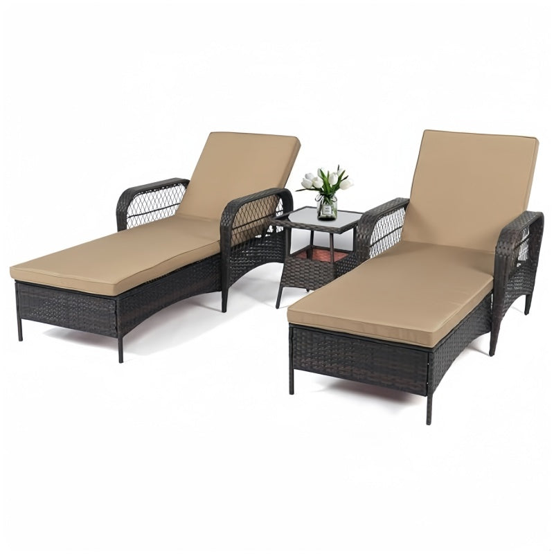 Rattan Outdoor Patio Lounge Chair with 6 Adjustable Positions, Armrests, and Padded Cushions