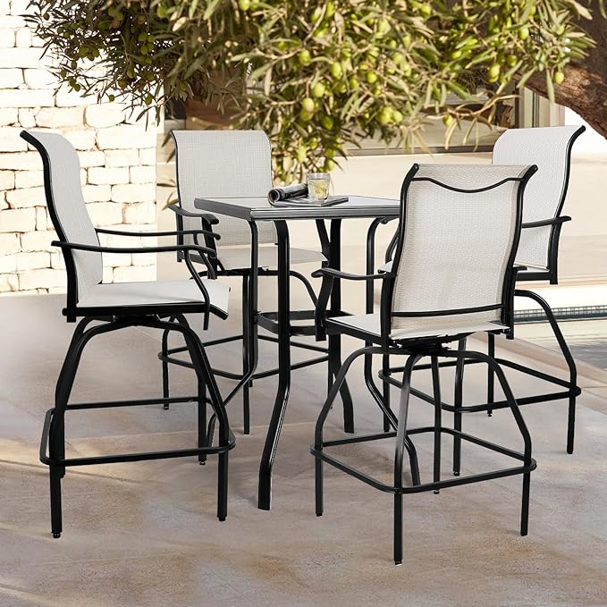 Patio Bar Set Swivel Bar Stools Outdoor Bistro Texteline Stability All-Weather Furniture Set with Height Table