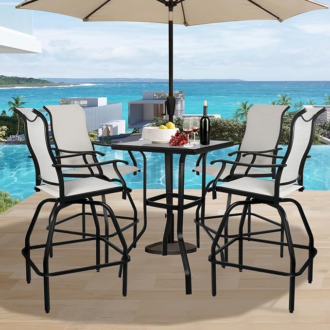 Patio Bar Set Swivel Bar Stools Outdoor Bistro Texteline Stability All-Weather Furniture Set with Height Table