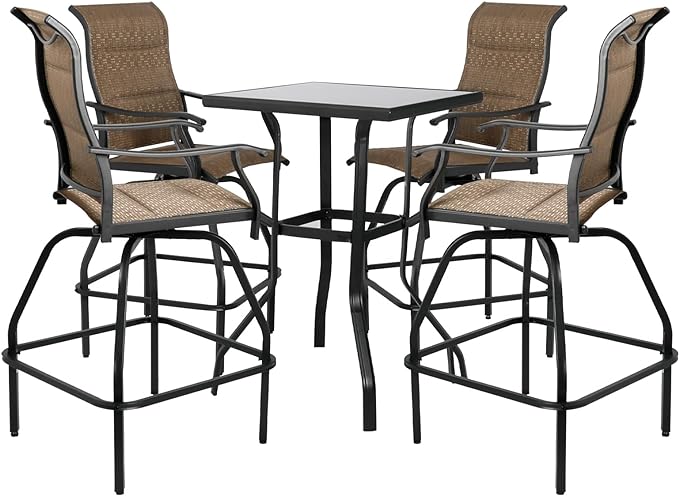 Patio Bar Set Swivel Bar Stools Outdoor Bistro Texteline Stability All-Weather Furniture Set with Height Table