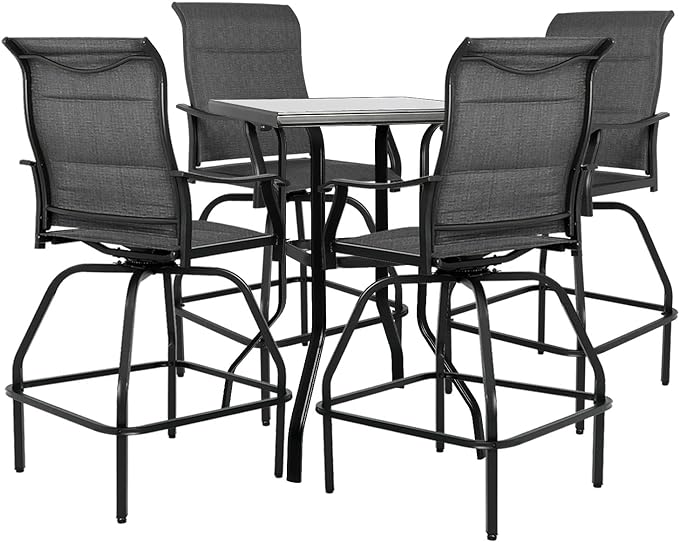 Patio Bar Set Swivel Bar Stools Outdoor Bistro Texteline Stability All-Weather Furniture Set with Height Table