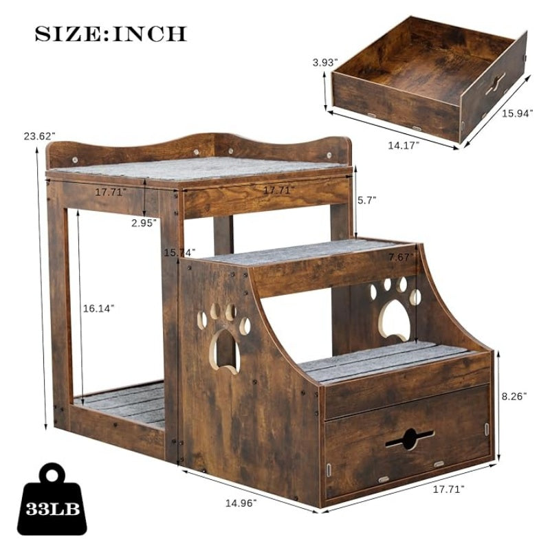 Pet Window Perch with Stairs, Super Large Pet Bunk Bed for Cats, Multi-Level Pet Seat Platform with Mats, Pet Bed Couch with Drawers for Bedside, Home, Indoor Use