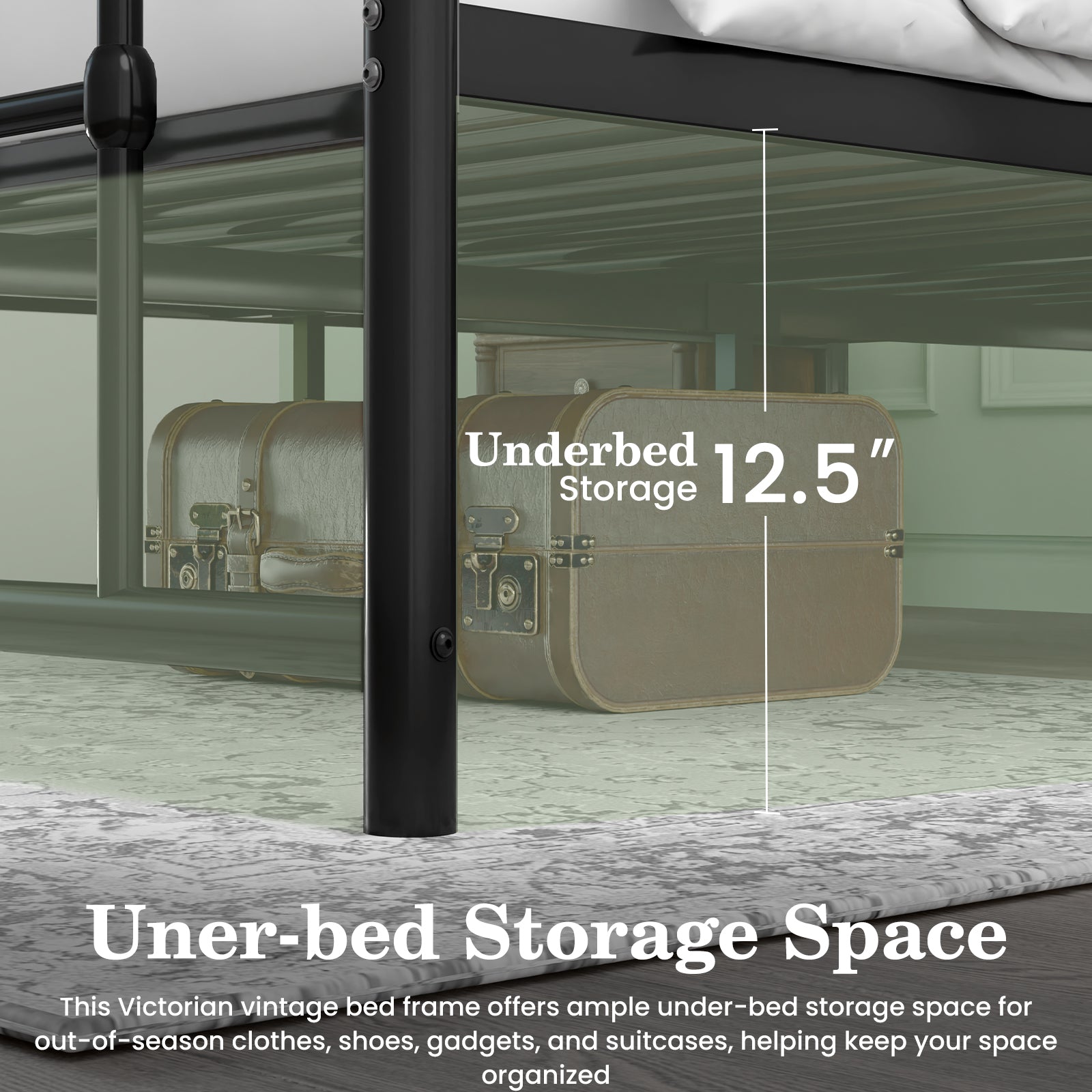 LEVELEVE 14 Inch Full Size Victorian Vintage Metal Platform Bed Frame with Headboard and Footboard, Underbed Storage, No Box Spring Needed, Easy Assembly, Black