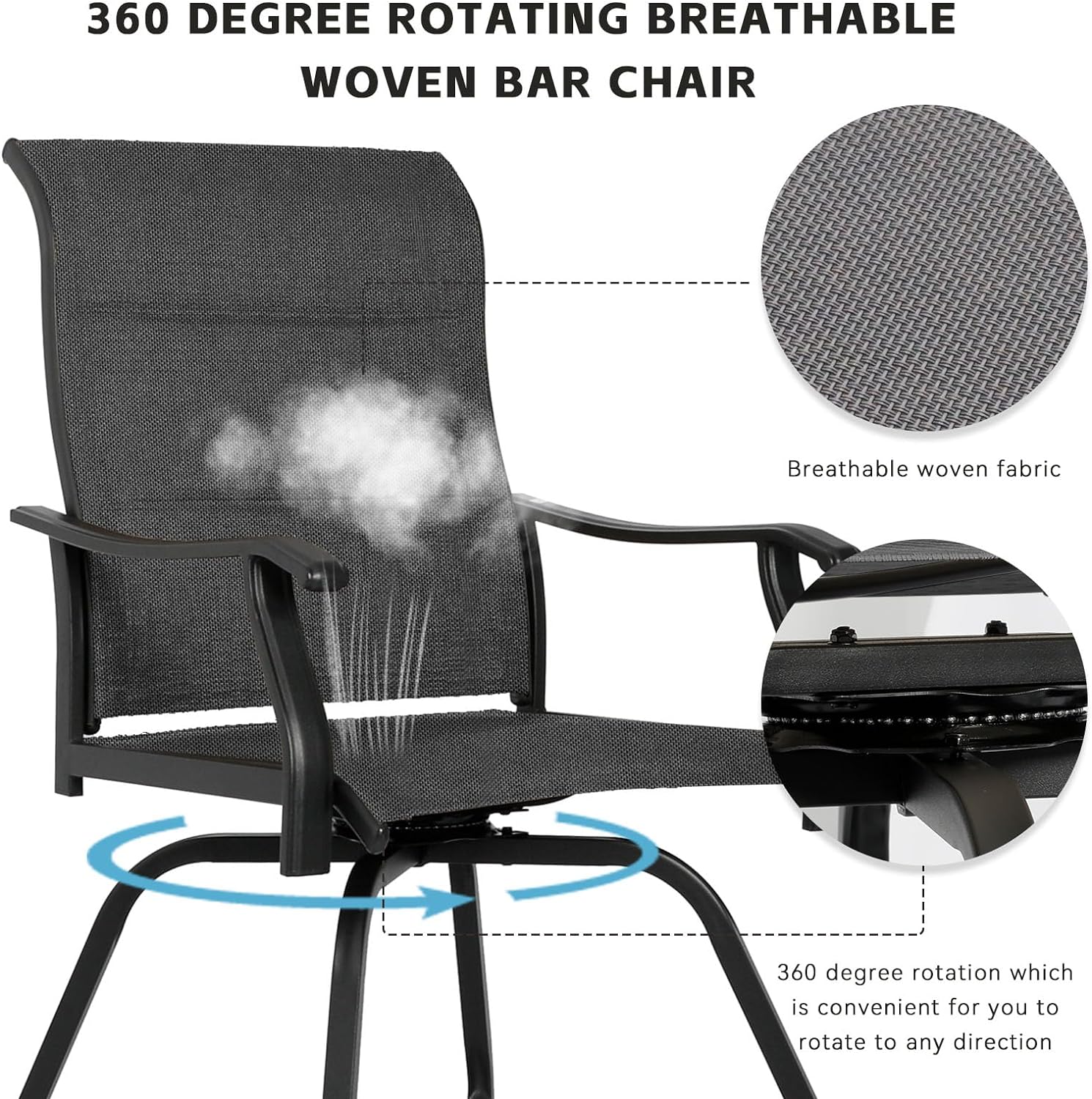 Patio Bar Set Swivel Bar Stools Outdoor Bistro Texteline Stability All-Weather Furniture Set with Height Table