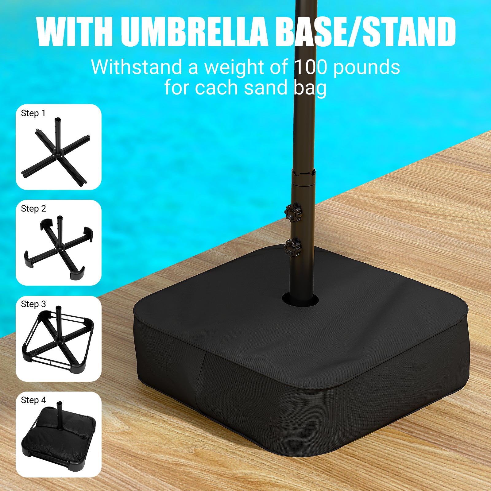 LEVELEVE 14FT Double-Sided Patio Umbrella with Base Included, Large Outdoor Rectangular Market Umbrella for Backyard, Poolside, Lawn & Garden