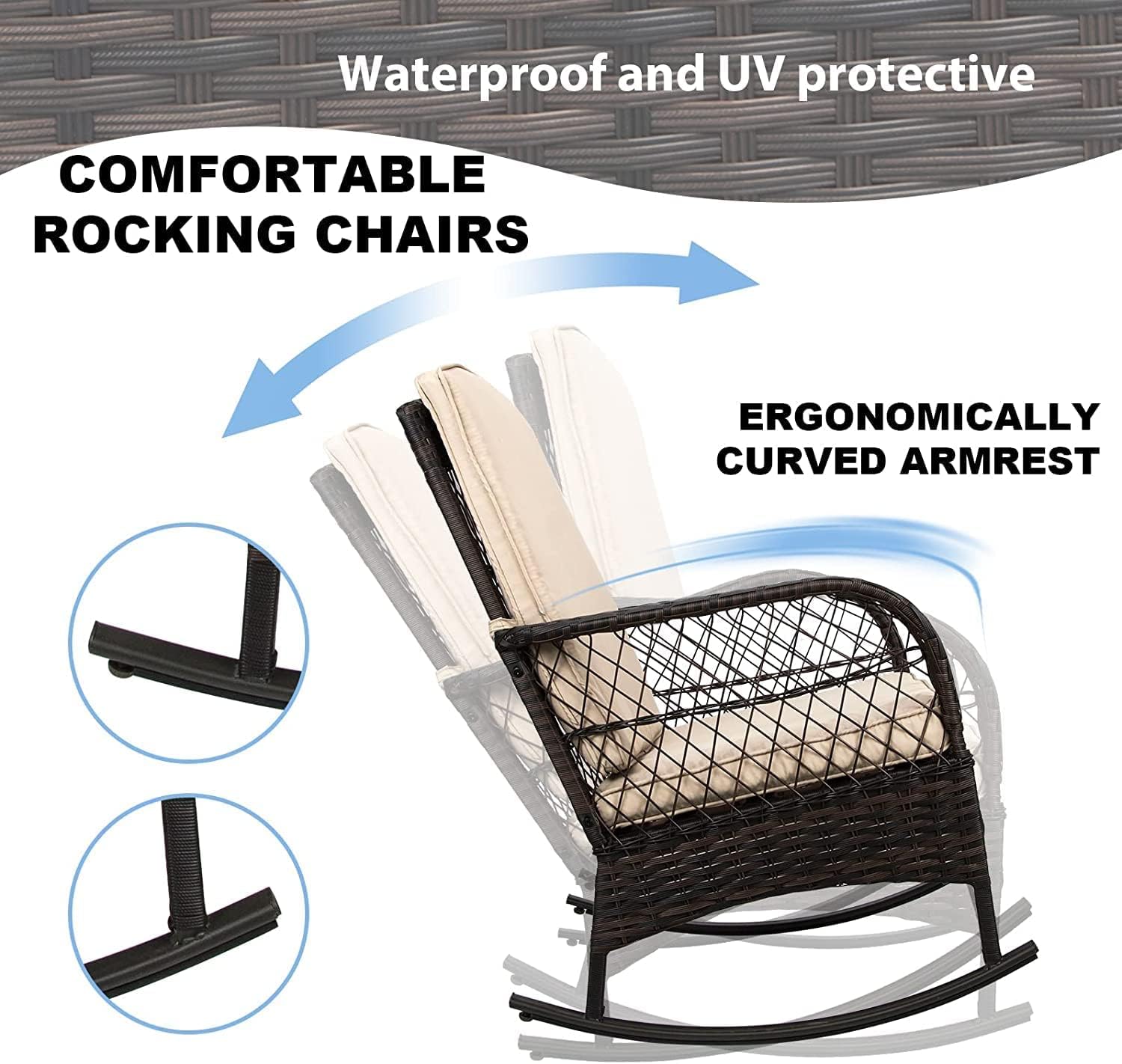 LEVELEVE Wicker Conversation Rocking Bistro Set - 3 Pieces