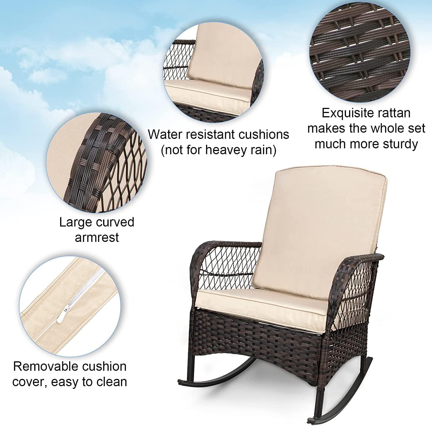 LEVELEVE Wicker Conversation Rocking Bistro Set - 3 Pieces