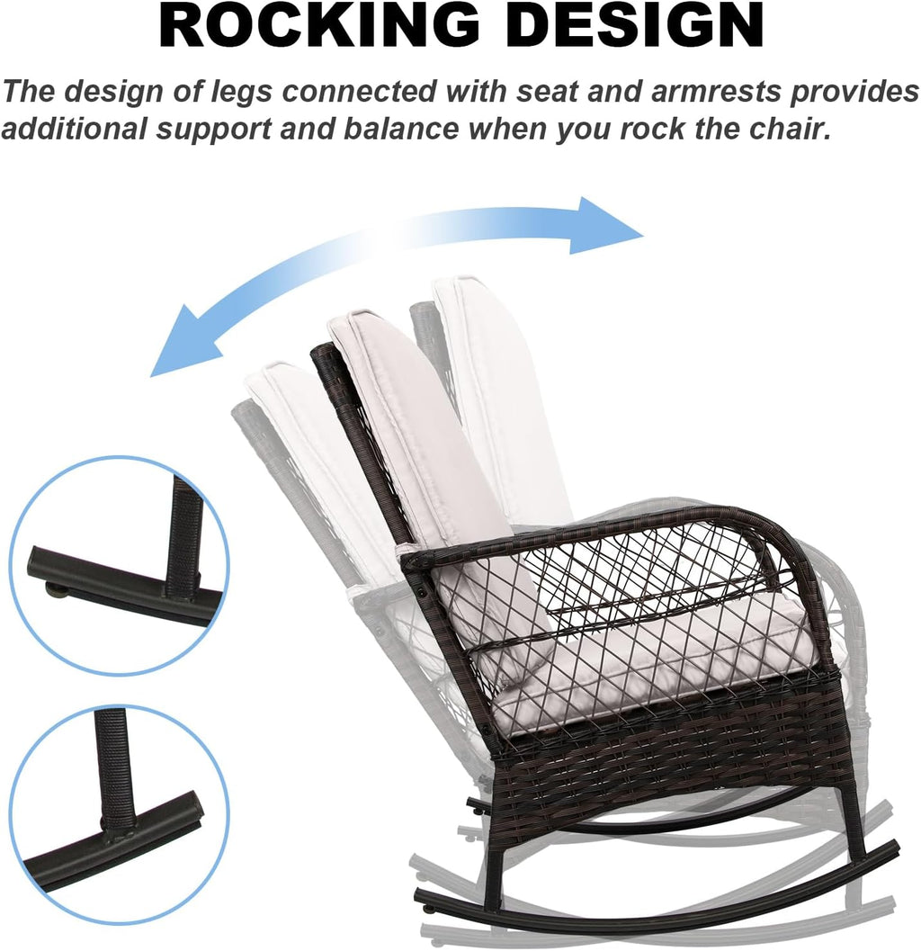 LEVELEVE Wicker Conversation Rocking Bistro Set - 3 Pieces