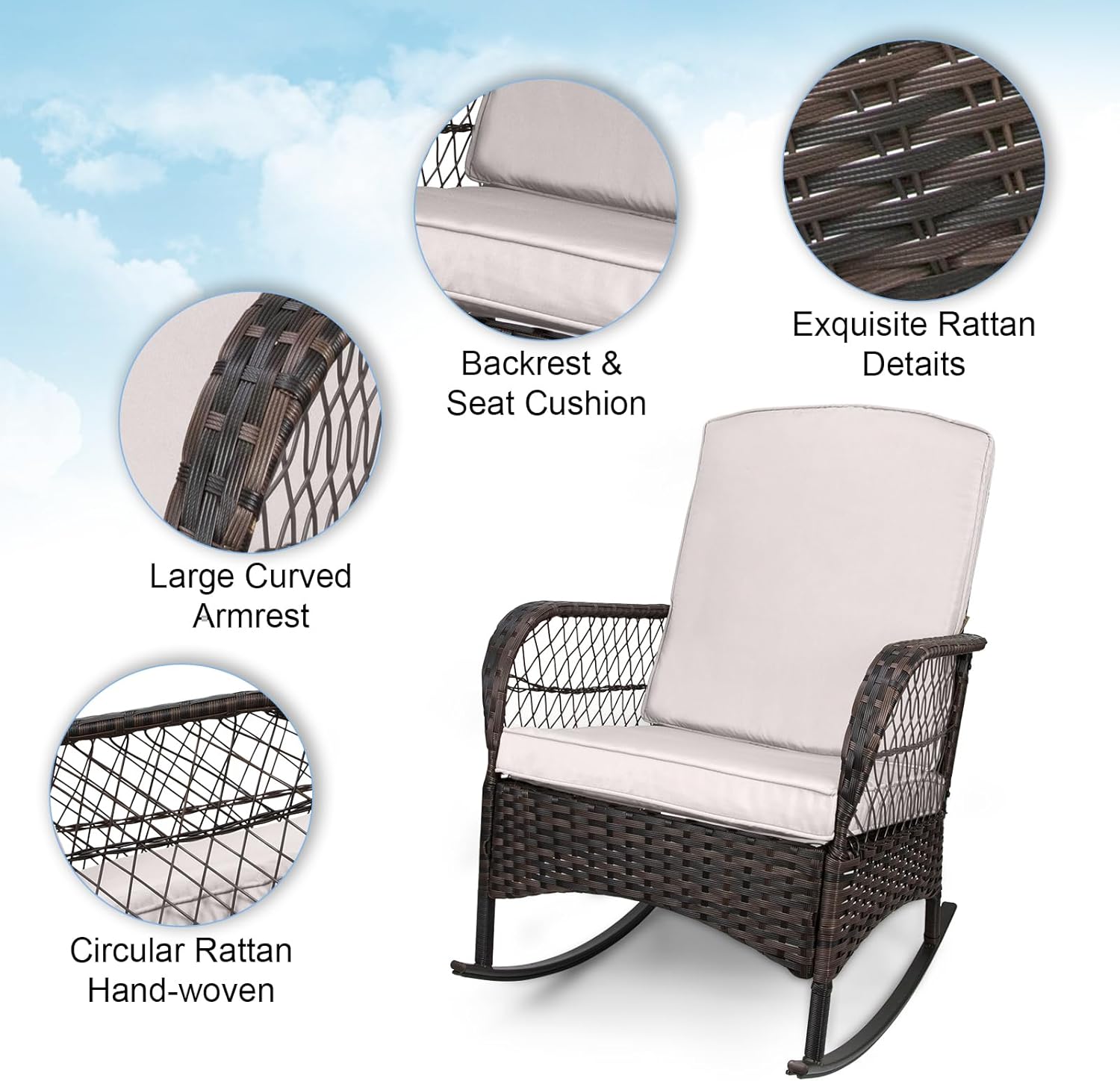 LEVELEVE Wicker Conversation Rocking Bistro Set - 3 Pieces