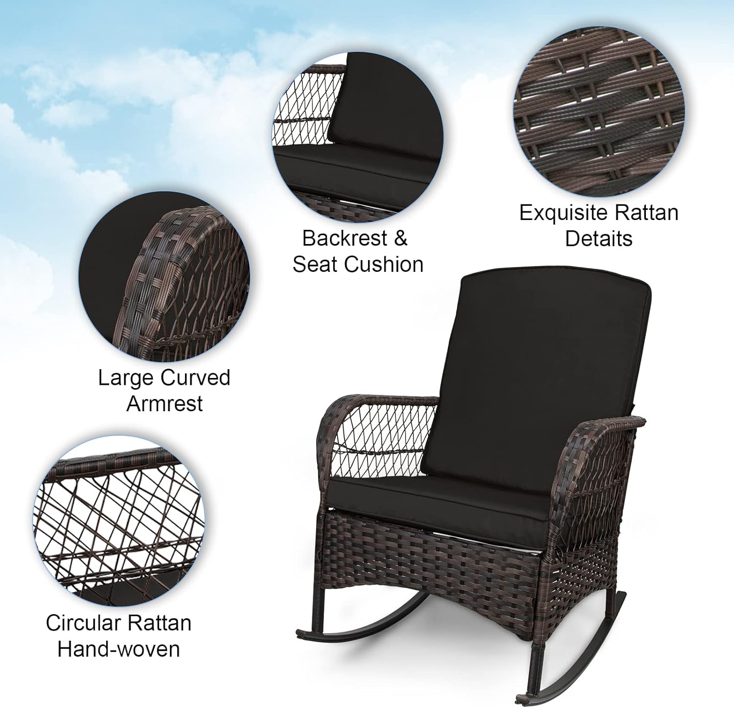 LEVELEVE Wicker Conversation Rocking Bistro Set - 3 Pieces
