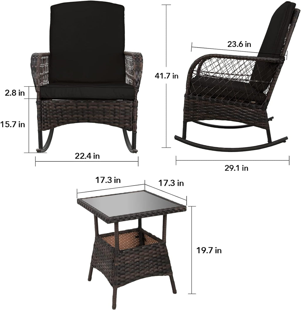 LEVELEVE Wicker Conversation Rocking Bistro Set - 3 Pieces