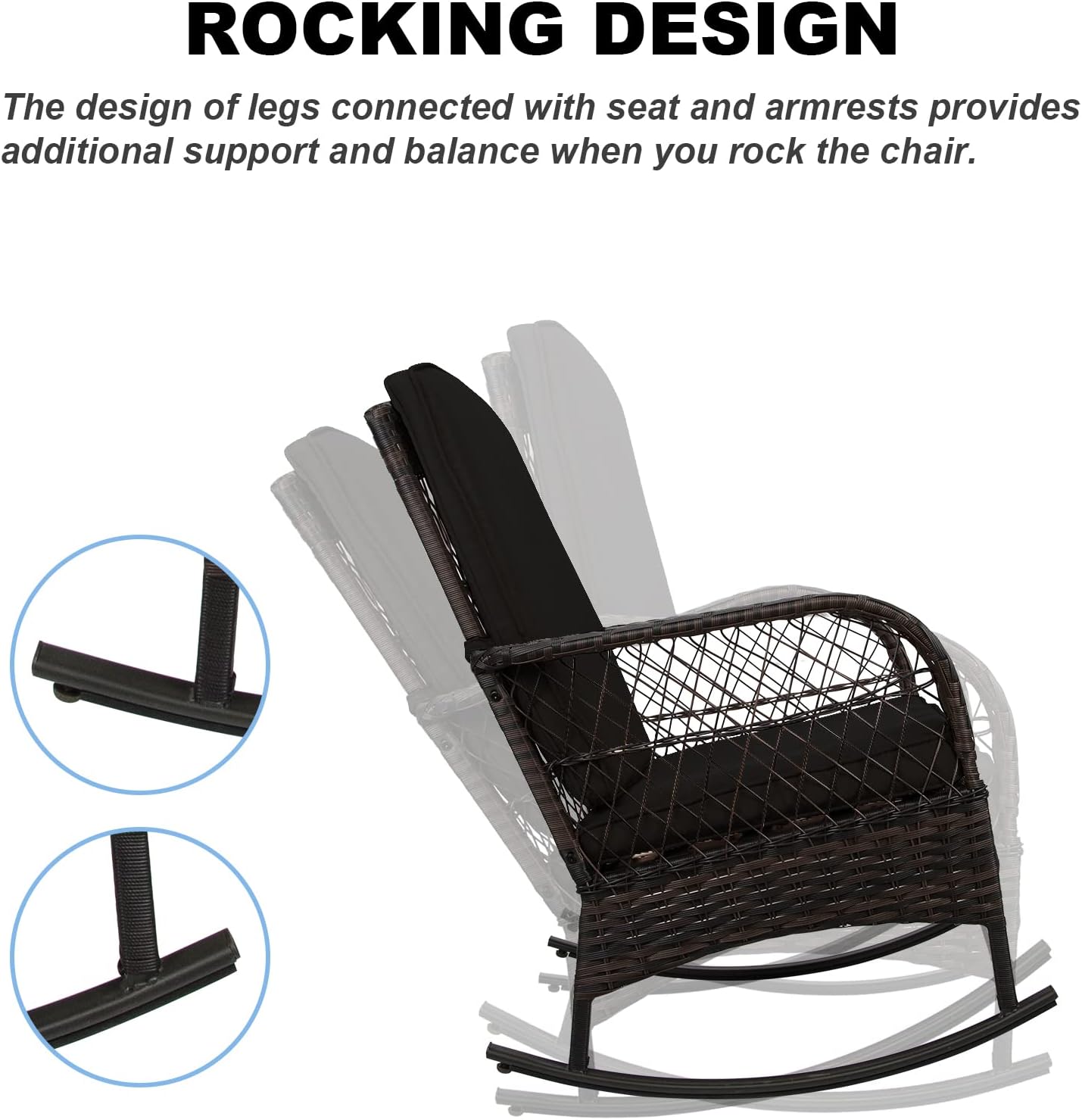 LEVELEVE Wicker Conversation Rocking Bistro Set - 3 Pieces