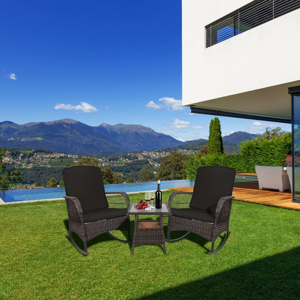 LEVELEVE Wicker Conversation Rocking Bistro Set - 3 Pieces