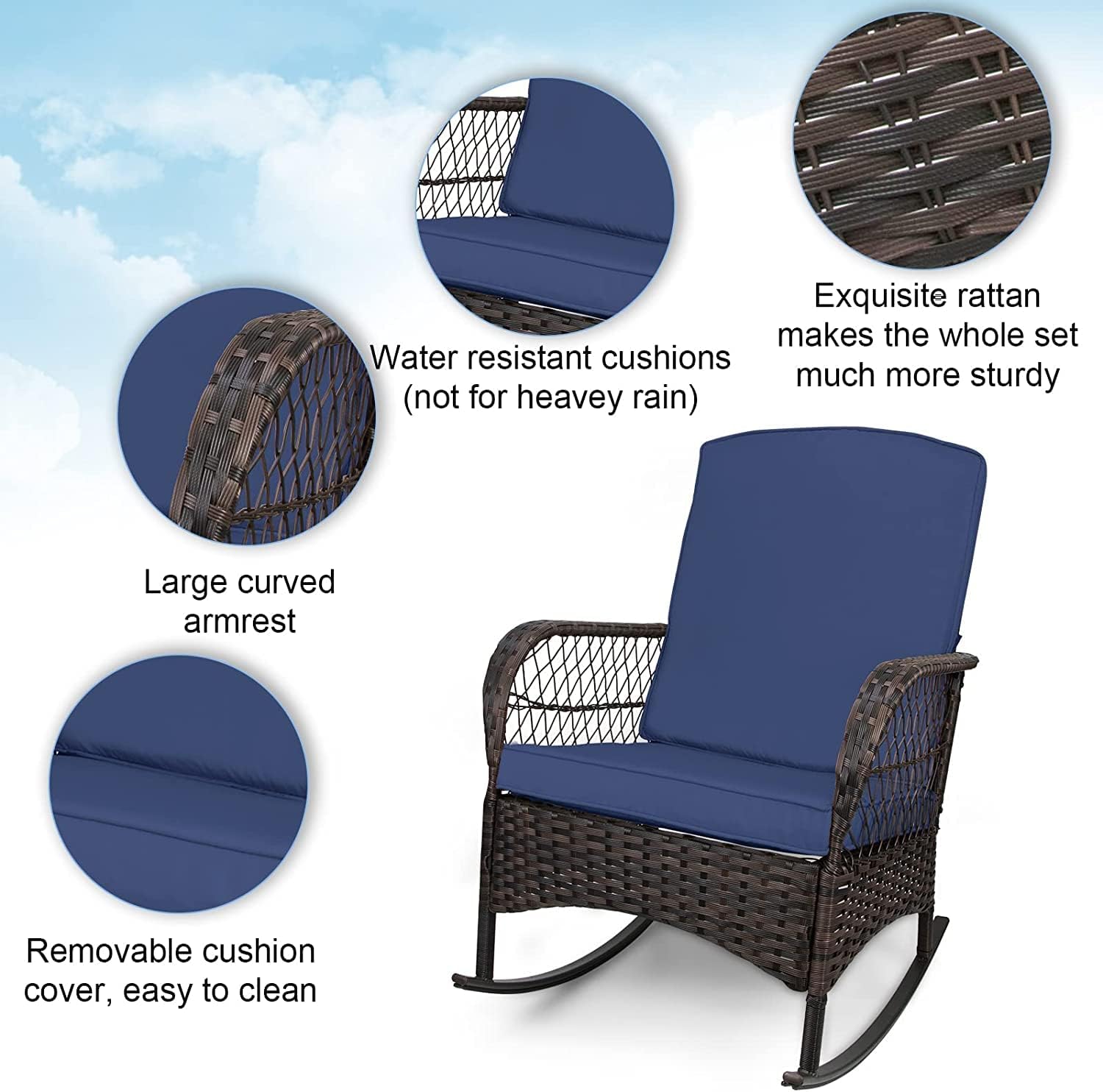 LEVELEVE Wicker Conversation Rocking Bistro Set - 3 Pieces