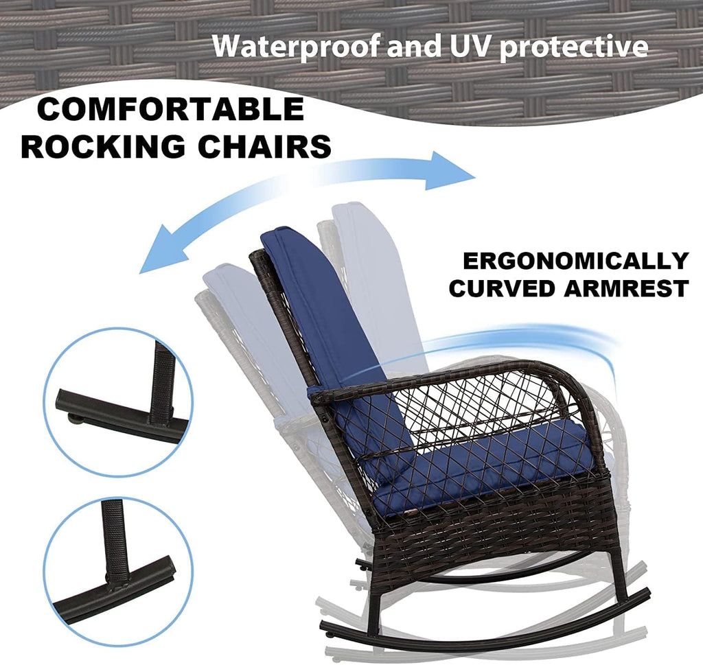 LEVELEVE Wicker Conversation Rocking Bistro Set - 3 Pieces
