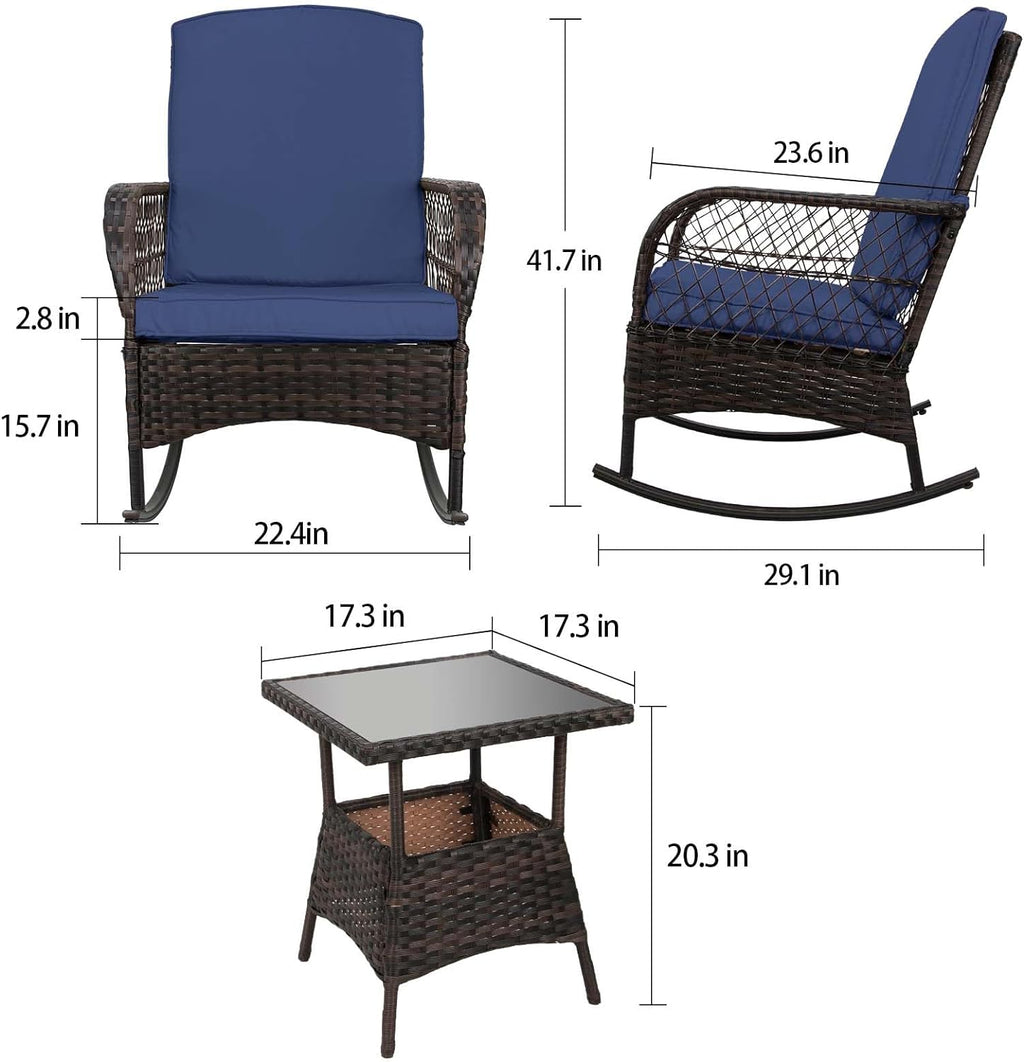 LEVELEVE Wicker Conversation Rocking Bistro Set - 3 Pieces