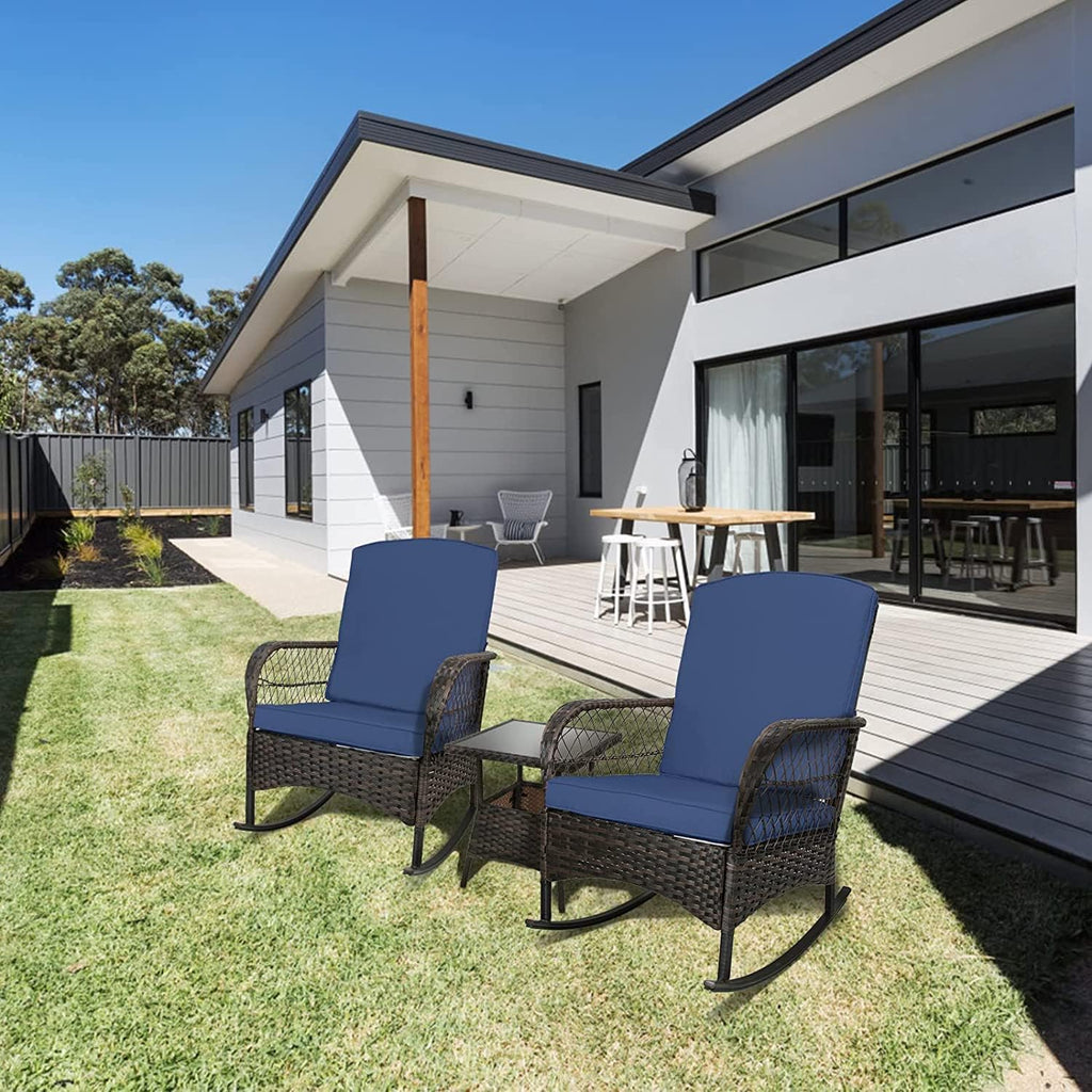 LEVELEVE Wicker Conversation Rocking Bistro Set - 3 Pieces