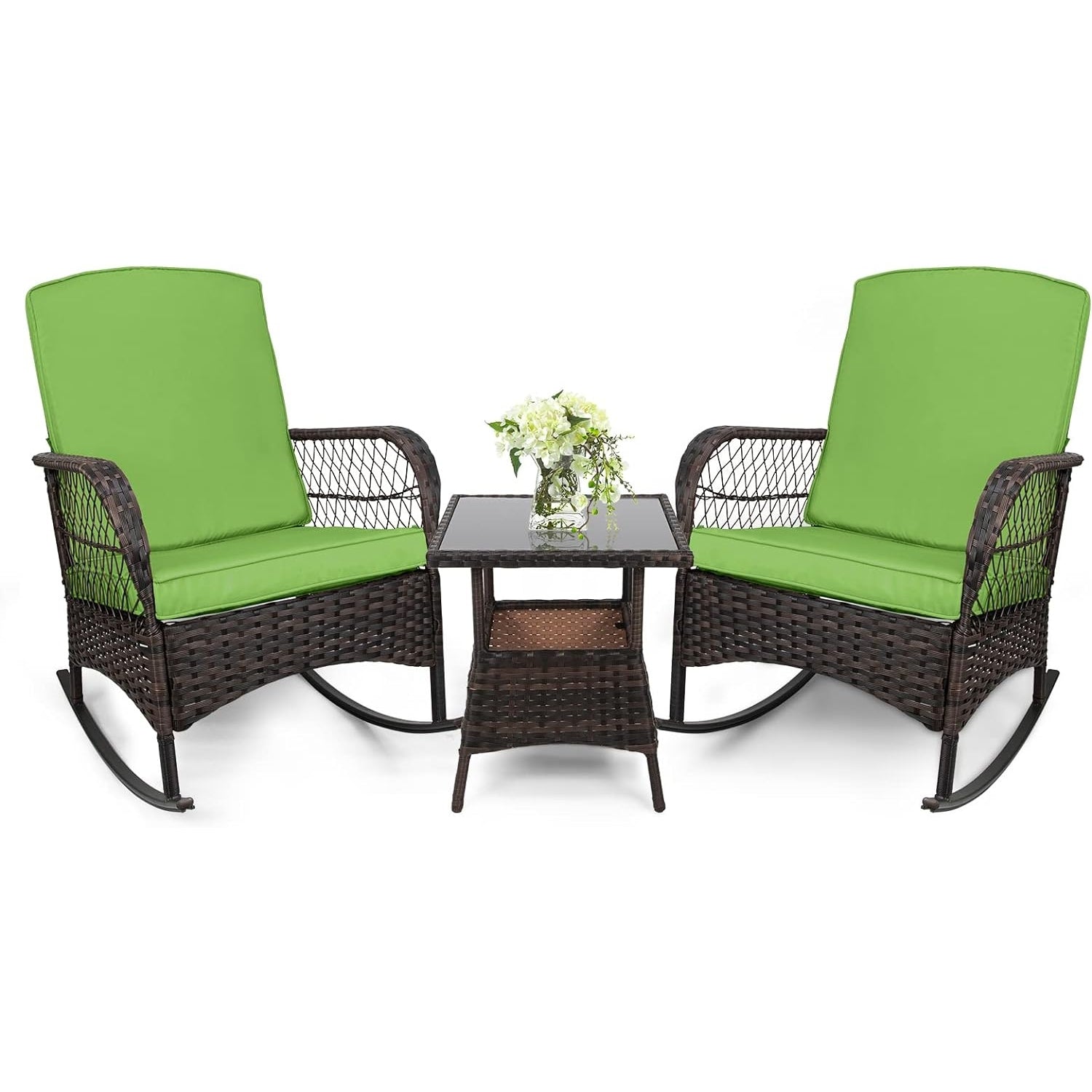 LEVELEVE Wicker Conversation Rocking Bistro Set - 3 Pieces