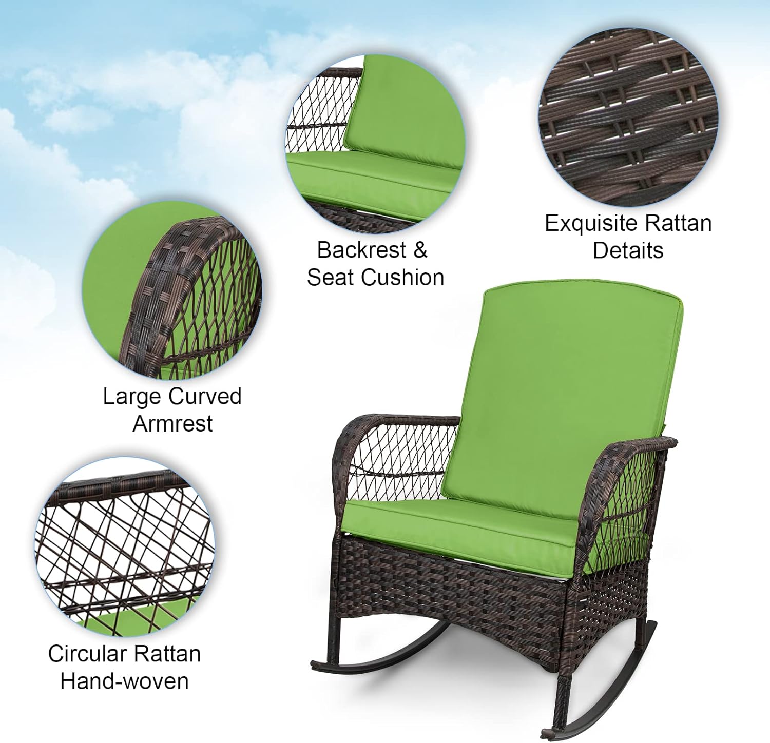 LEVELEVE Wicker Conversation Rocking Bistro Set - 3 Pieces