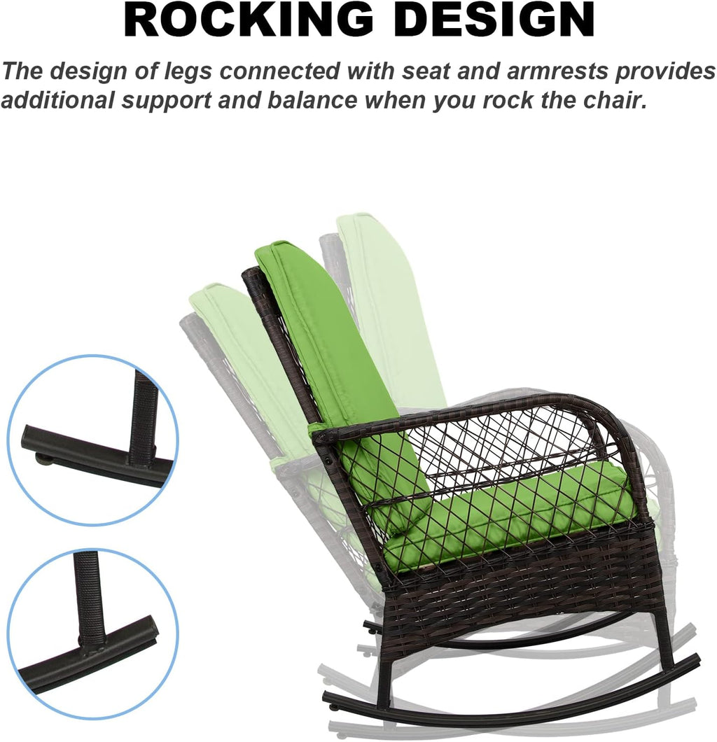 LEVELEVE Wicker Conversation Rocking Bistro Set - 3 Pieces