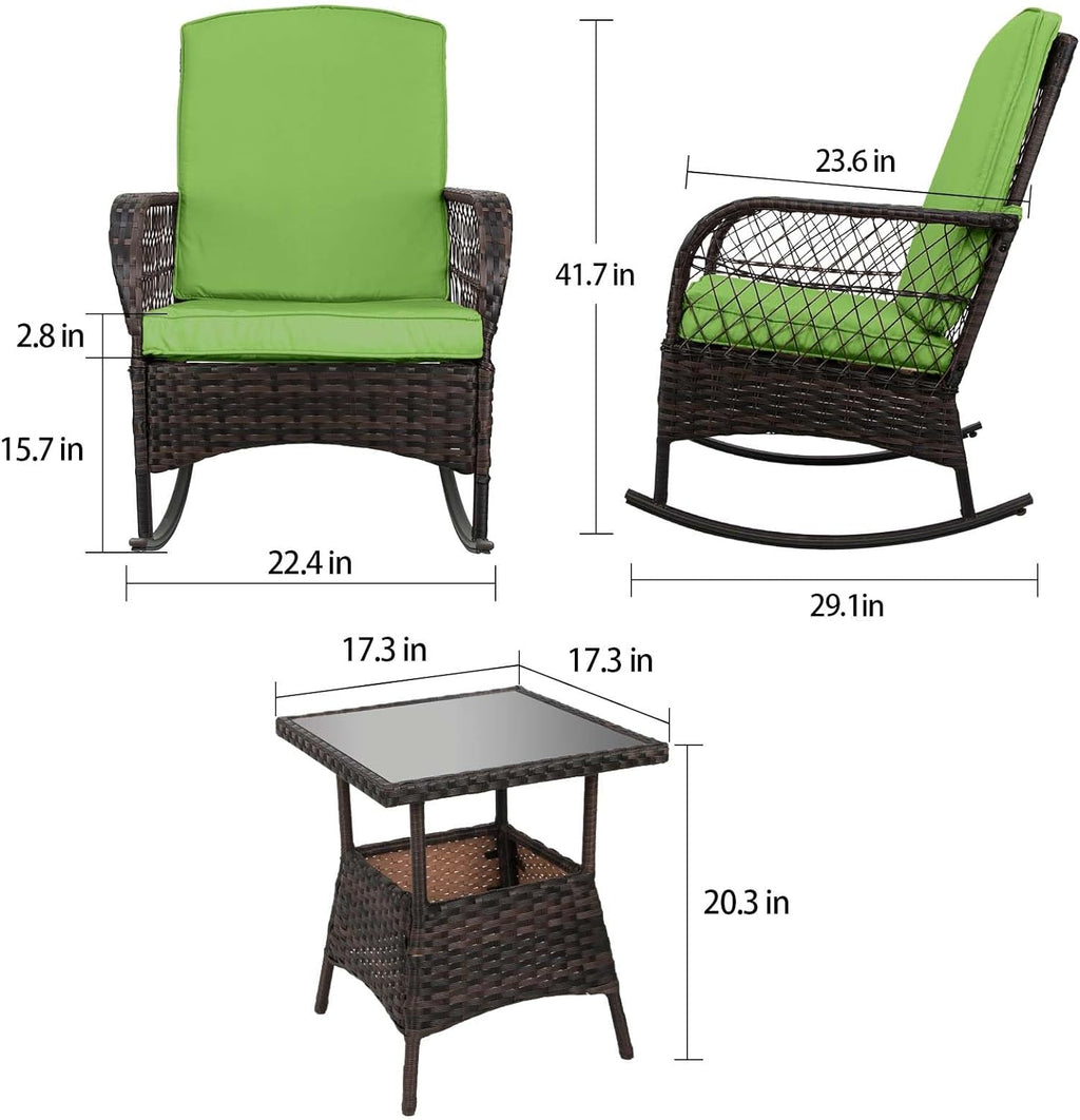 LEVELEVE Wicker Conversation Rocking Bistro Set - 3 Pieces