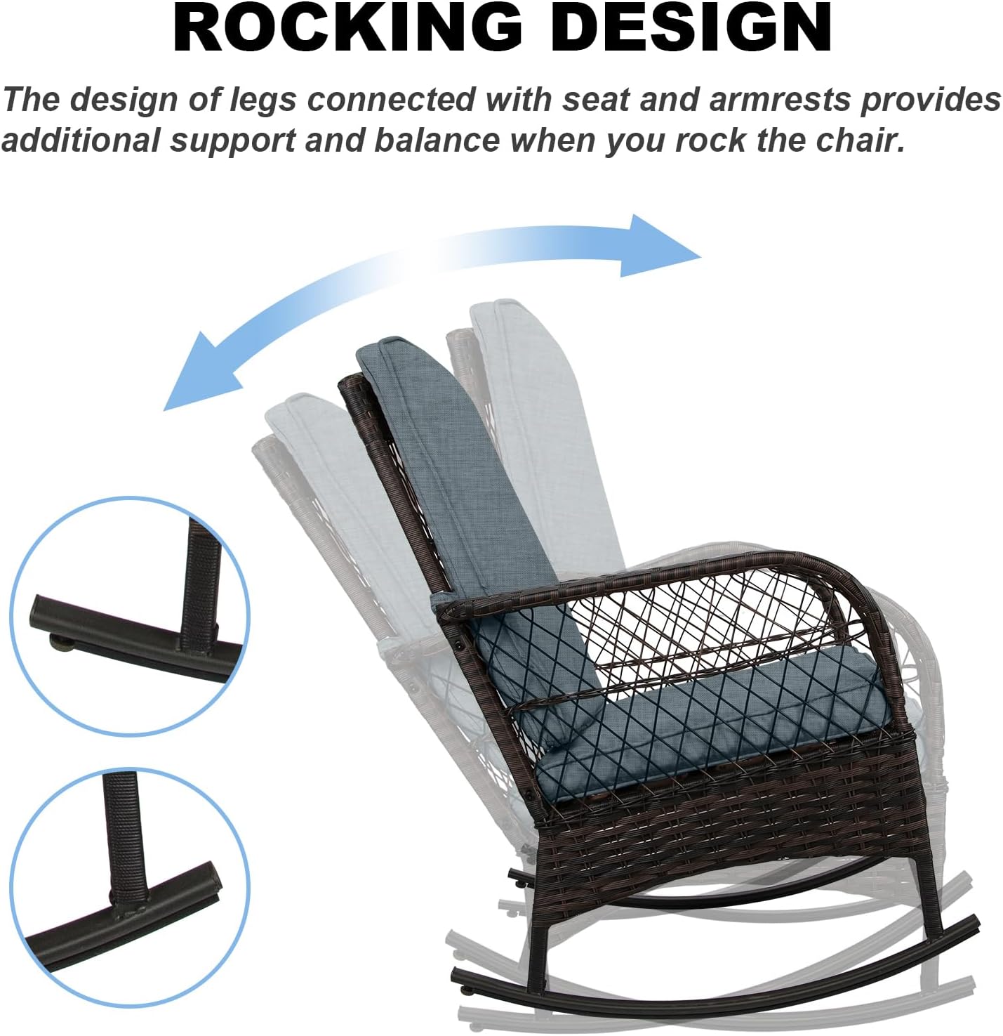 LEVELEVE Wicker Conversation Rocking Bistro Set - 3 Pieces