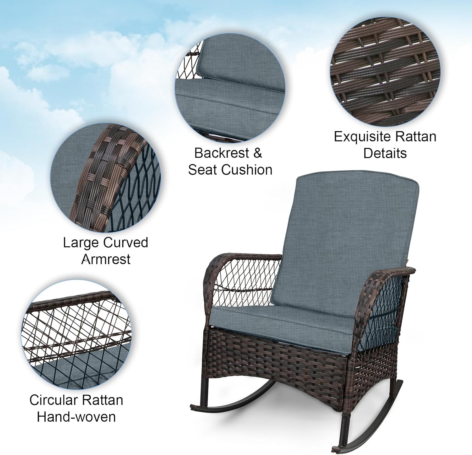 LEVELEVE Wicker Conversation Rocking Bistro Set - 3 Pieces